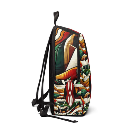 LuckeLadybug unique artistic backpack for school with colorful abstract tribal print side pocket and black padded straps