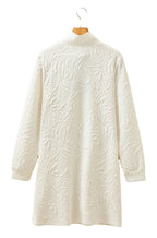 LuckeLadybug white jacquard mini dress back view long sleeve collared textured fabric on wooden hanger