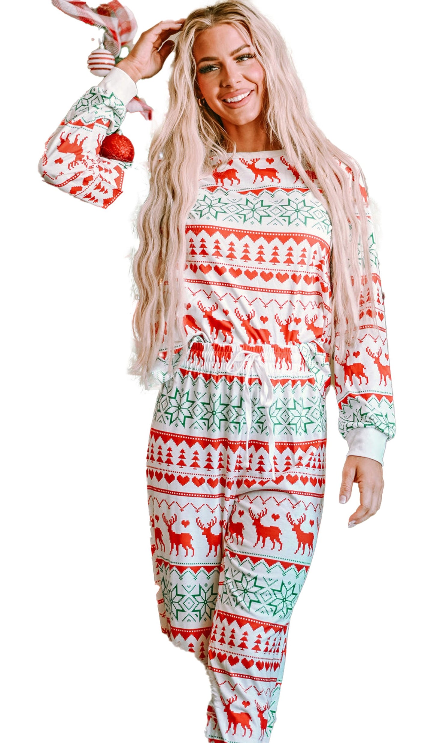 White Christmas Lounge Set Pajama Set