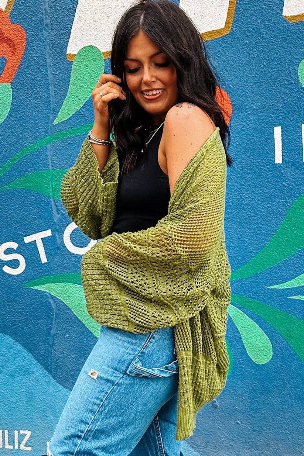 Green Oversized Crochet Cardigan