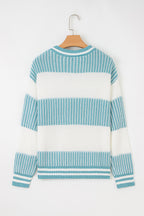 Brown Striped Patchwork Sweater For Trendy Look