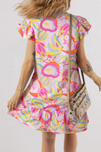 H-Line Abstract Floral Dress, Ruffle Mini