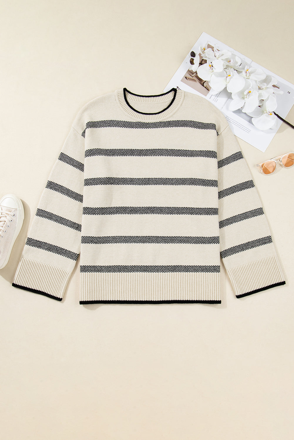 Plus Size Apricot Stripe Sweater