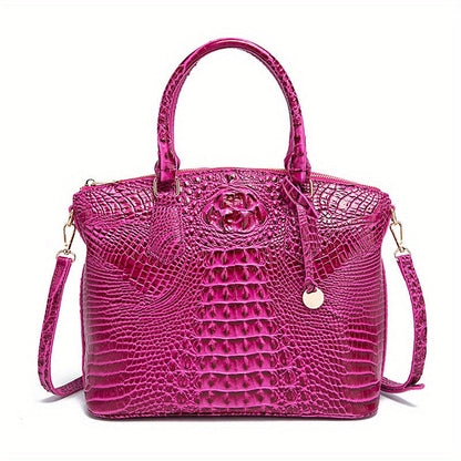 Crocodile Embossed Womens Handbag Chic Satchel