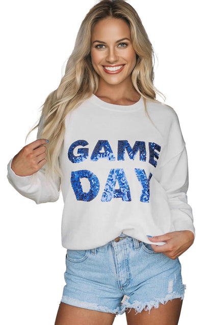 White Game Day Sequin Sweater