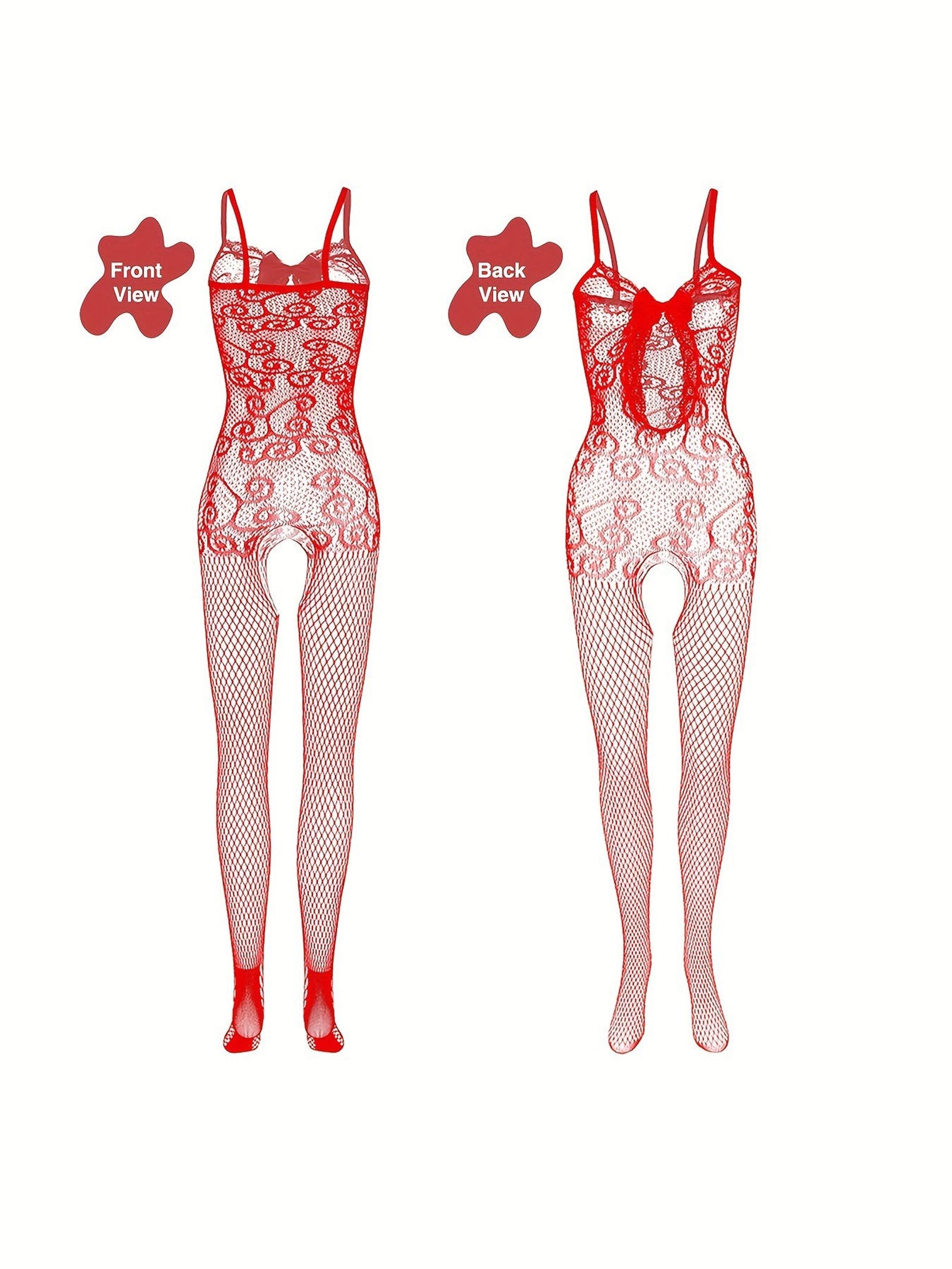 4-Pack Fishnet Bodystocking Set with Jacquard Design & Open Crotch