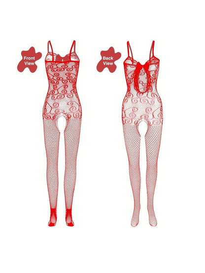 4-Pack Fishnet Bodystocking Set with Jacquard Design & Open Crotch