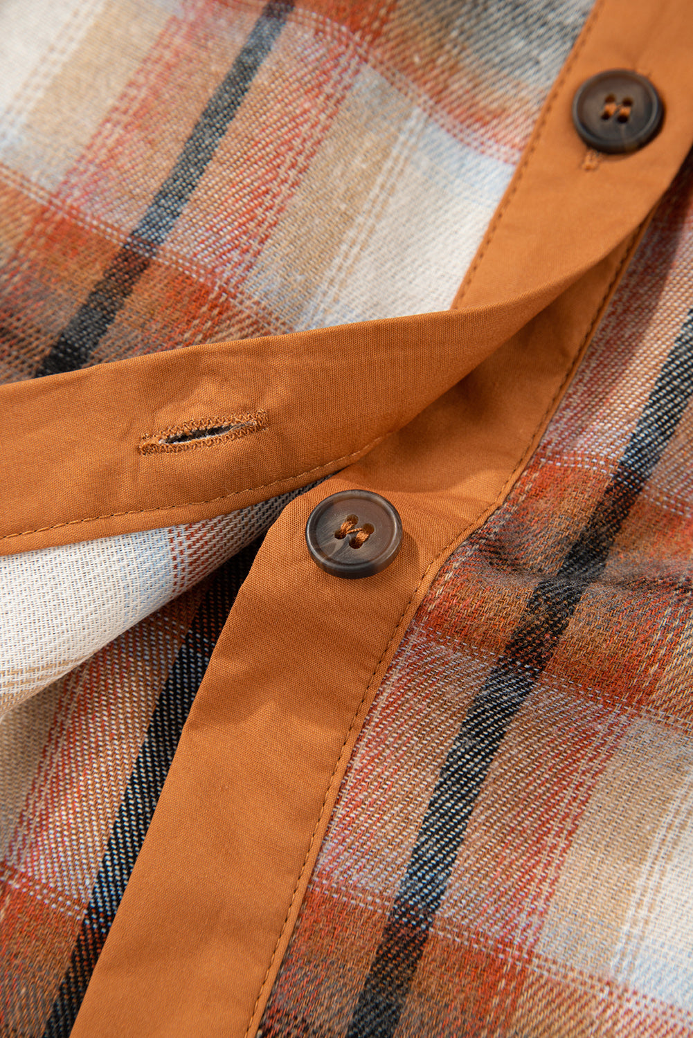 Khaki Plaid Tunic Dress Button Front