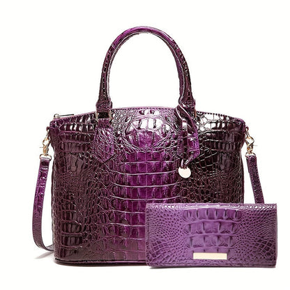 Crocodile Embossed Womens Handbag Chic Satchel