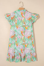 H-Line Abstract Floral Dress, Ruffle Mini