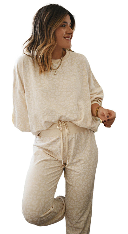 White Cheetah Print Loungewear Set