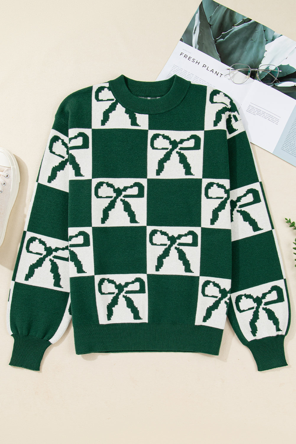 Blackish Green Checkered Sweater For Trendy Style