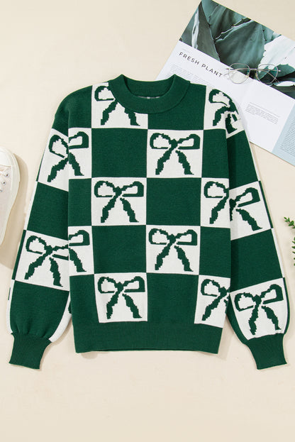 Blackish Green Checkered Sweater For Trendy Style