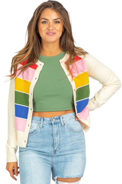 Colorful Stripe Button Front Cardigan