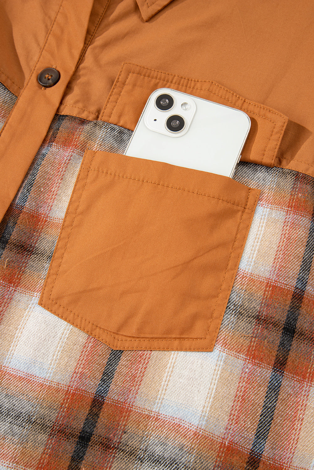 Khaki Plaid Tunic Dress Button Front