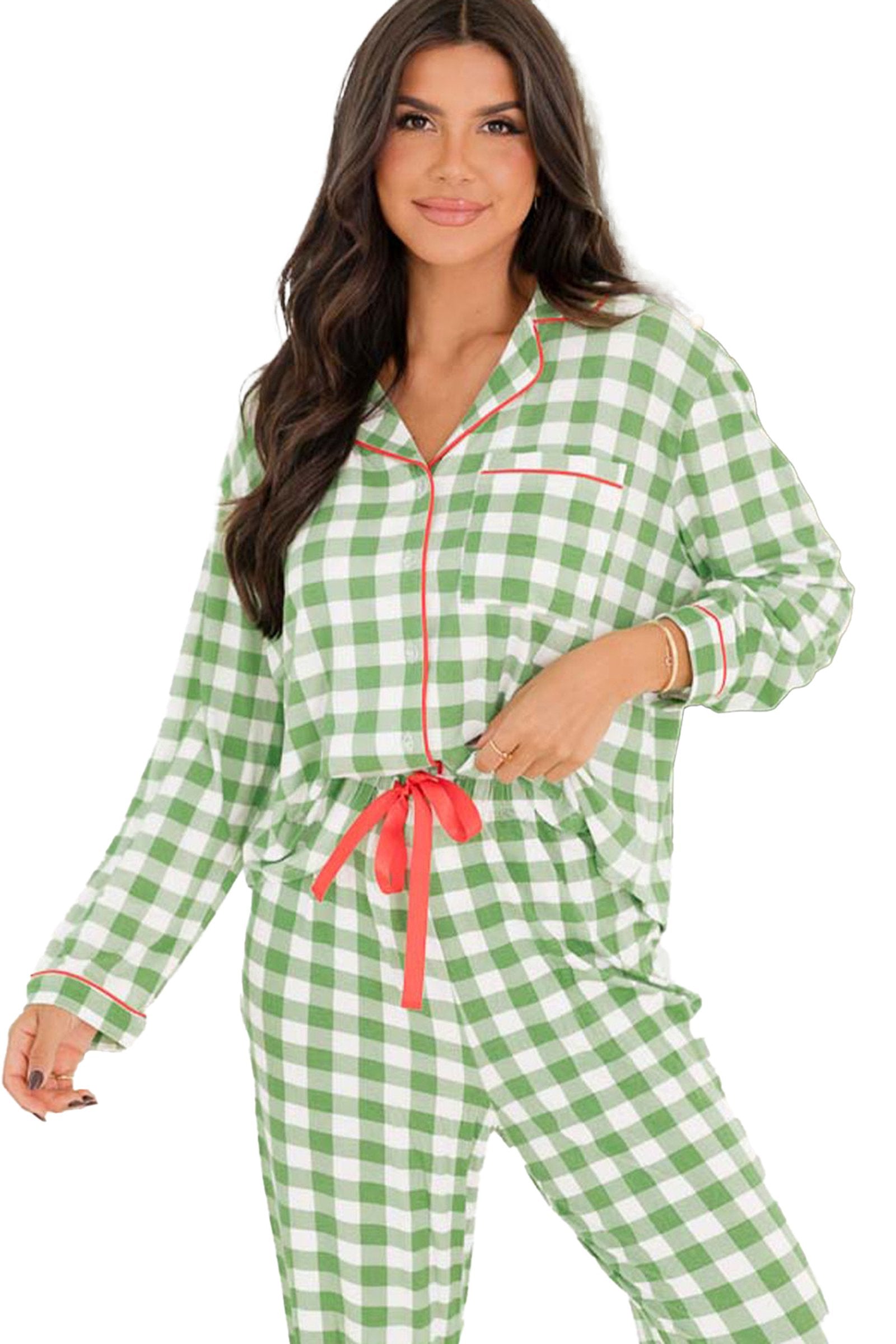 Light Green Plaid Christmas Pajamas Set