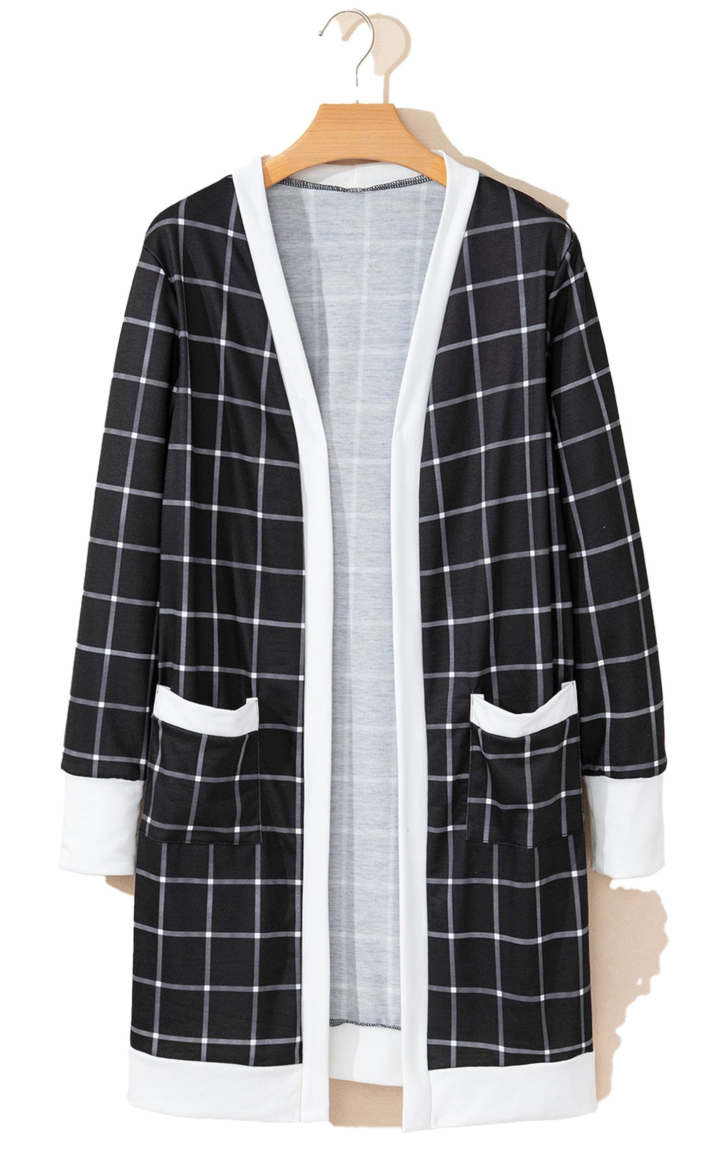 Black Plaid Open Cardigan For Chic Style