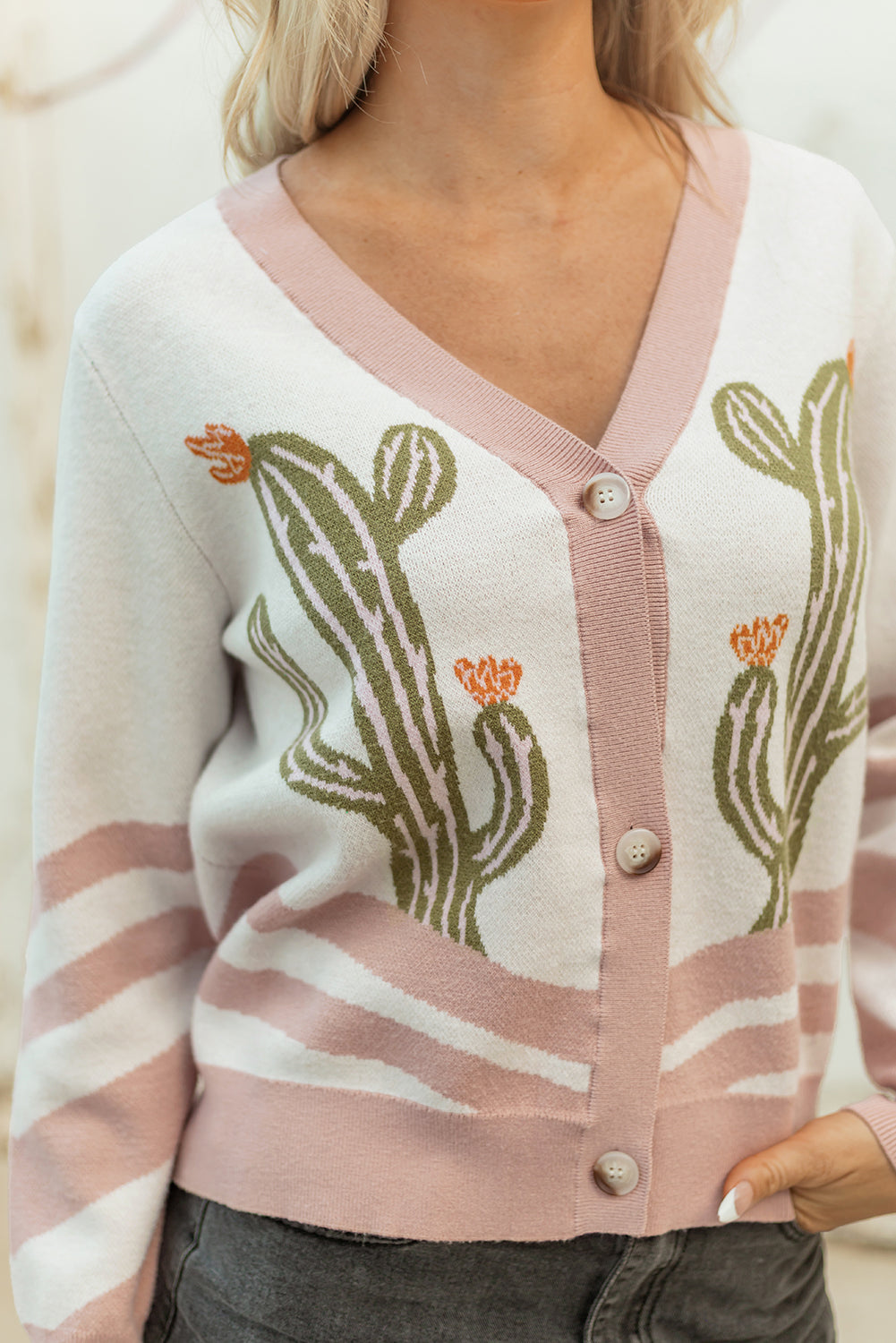 Apricot Cactus Sweater Cardigan For Trendy Style