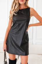Sleek Sleeveless Black Vegan Leather Mini Dress