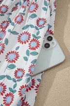 Sky Blue Floral Print Contrast Trim Flutter Sleeve Mini Dress