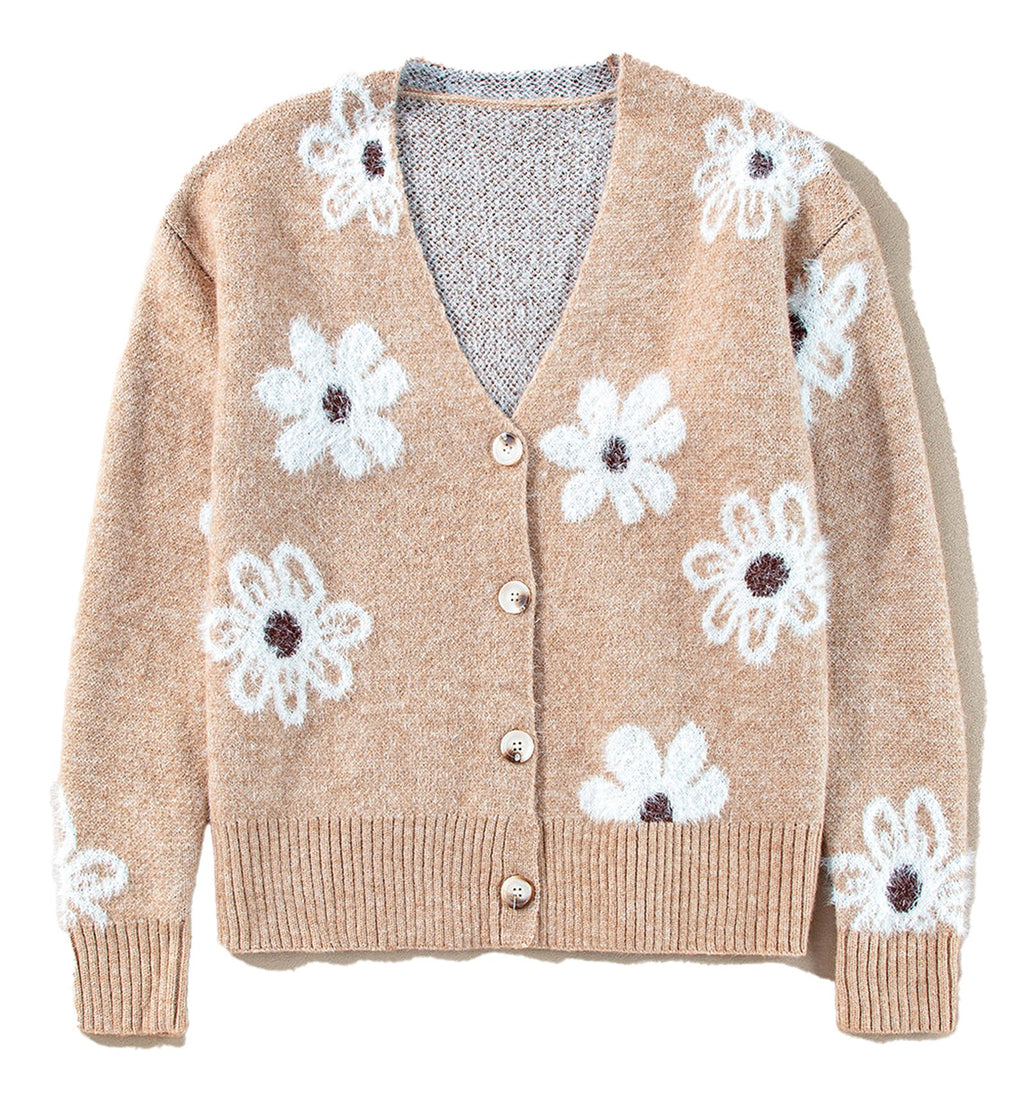 Smoke Gray Floral Knit Cardigan