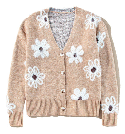 Smoke Gray Floral Knit Cardigan