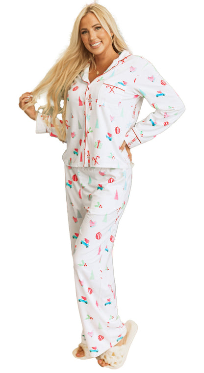 White Christmas Pajama Set For Cozy Nights