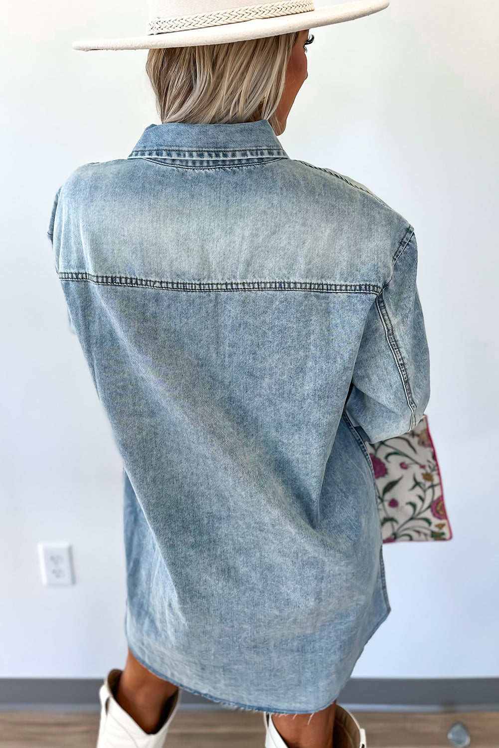 Oversized Denim Shirt Dress With Pockets