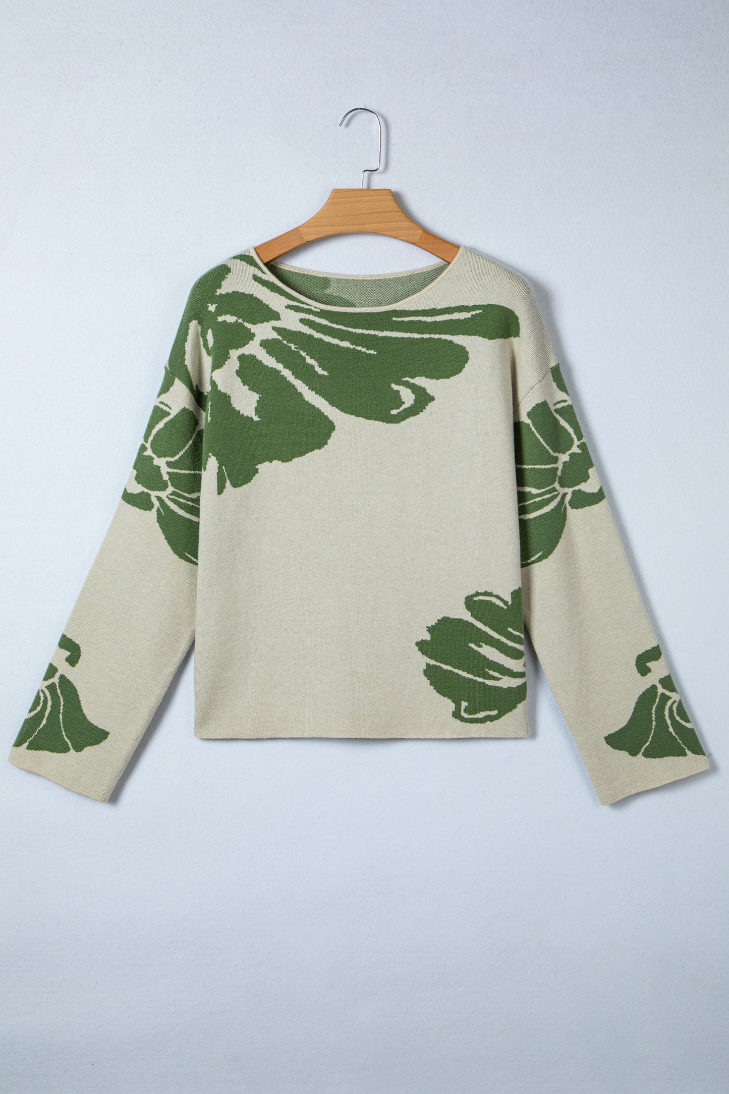Green Flower Pattern Sweater For Women