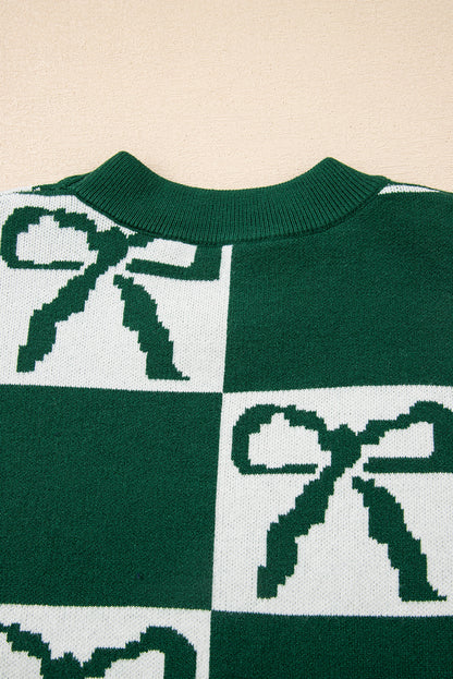 Blackish Green Checkered Sweater For Trendy Style