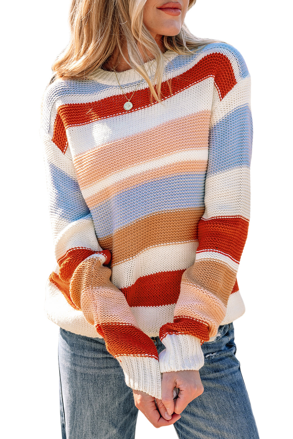 Pink Striped Colorblock Sweater