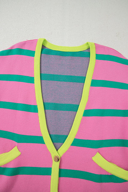 Pink Stripe Colorblock Cardigan For Trendy Style