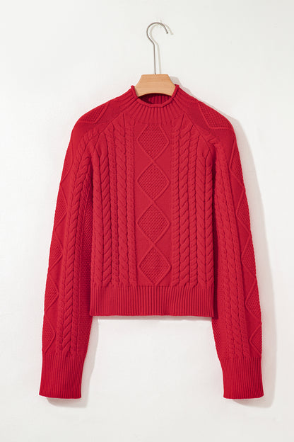 Fiery Red Cable Knit Sweater For Women