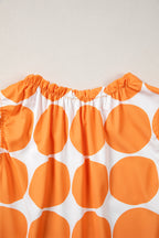 Rose Polka Dot Print Frilled Round Neck Shift Tank Top
