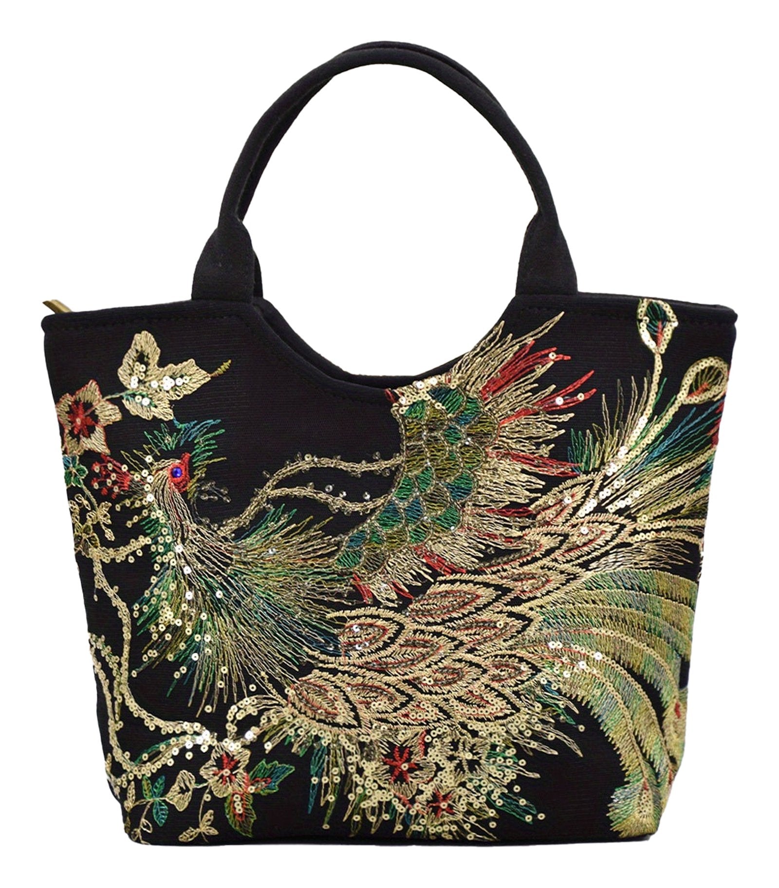 Wo's Embroidered Satchel Bag - Retro Double Handle Handbag with