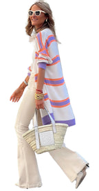 Beige Striped Cardigan For Women