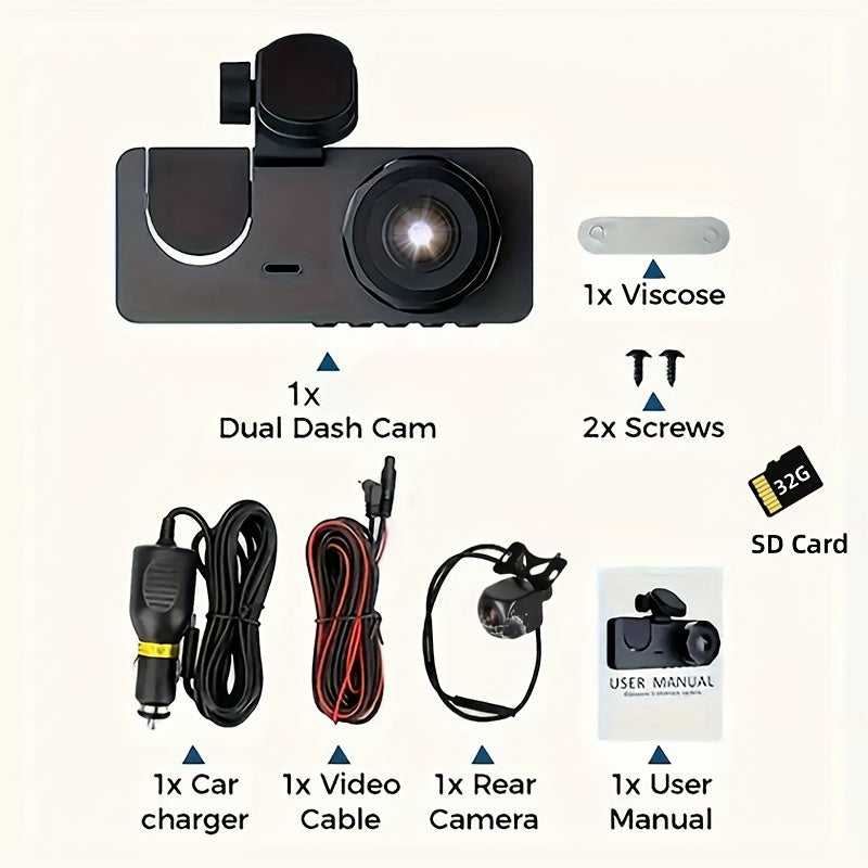 3 Channel Dash Cam With Night Vision