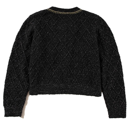 Black Shimmer Cardigan With Pearl Details