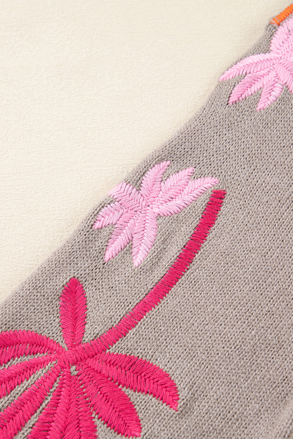 Beige Embroidered Floral Sweater