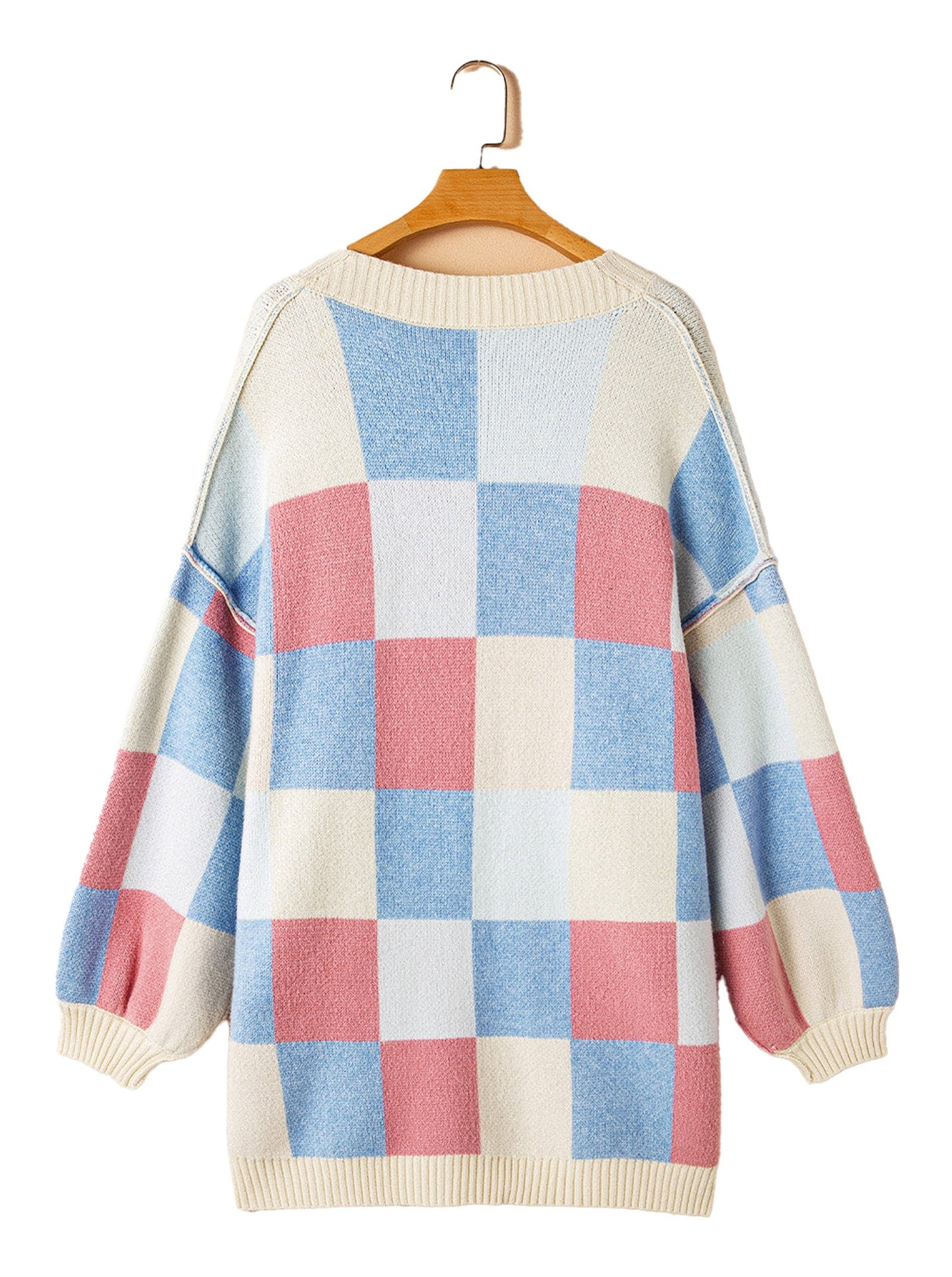Light Blue Checkered Cardigan For Stylish Layers