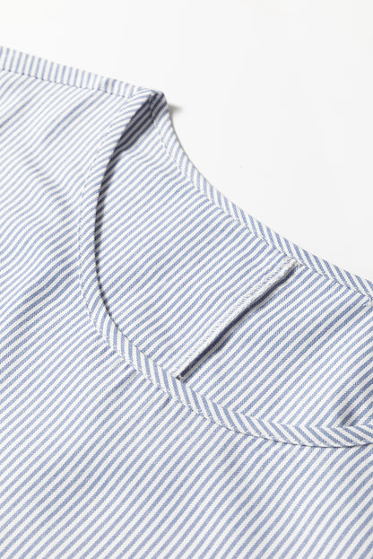 Sky Blue Striped Maxi Dress Flowy Boho Lace