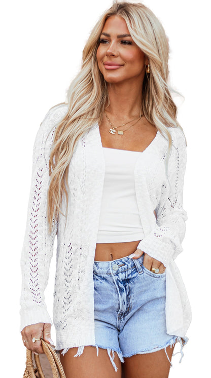 White Open Knit Cardigan For Trendy Style