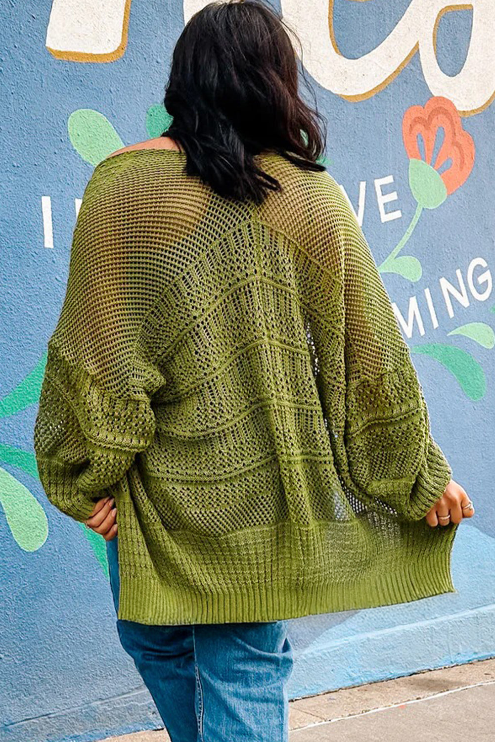 Green Oversized Crochet Cardigan