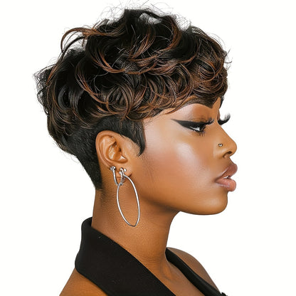 Short curly pixie cut wig by LuckeLadybug LLC in a stylish, elegant design for a chic look
