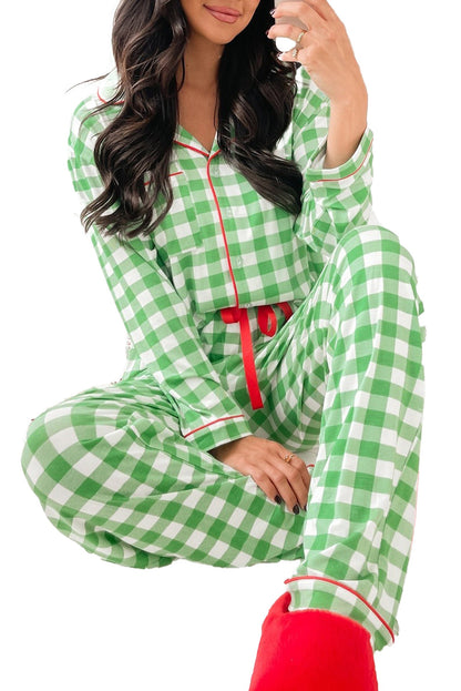 Light Green Plaid Christmas Pajamas Set