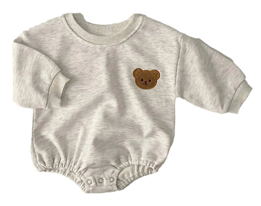 Baby bear bodysuit long sleeve in soft grey with a cute bear embroidered on the chest