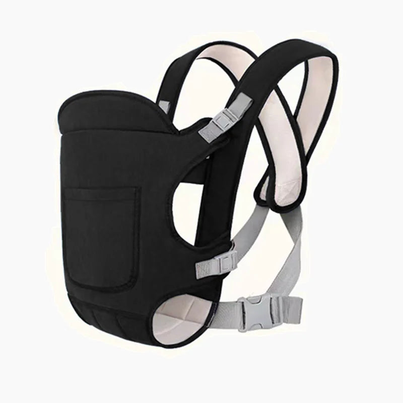 LuckeLadybug baby carrier in black with adjustable straps and comfortable padding for parents and infants