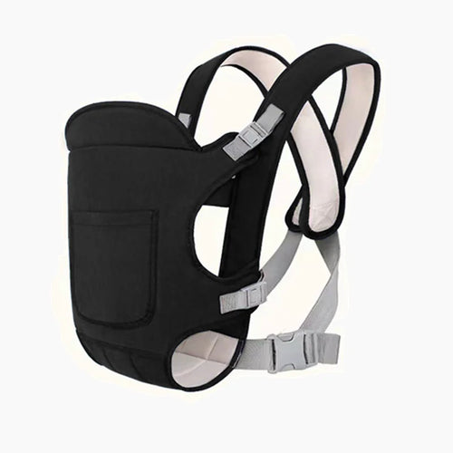LuckeLadybug baby carrier in black with adjustable straps and comfortable padding for parents and infants