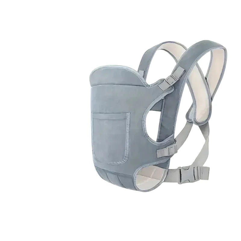 Gray LuckeLadybug baby carrier designed for comfort and support for parents and infants