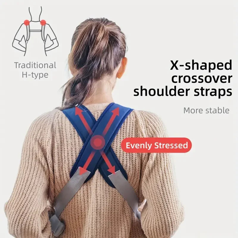 LuckeLadybug baby carrier with X-shaped crossover shoulder straps for enhanced stability and comfort